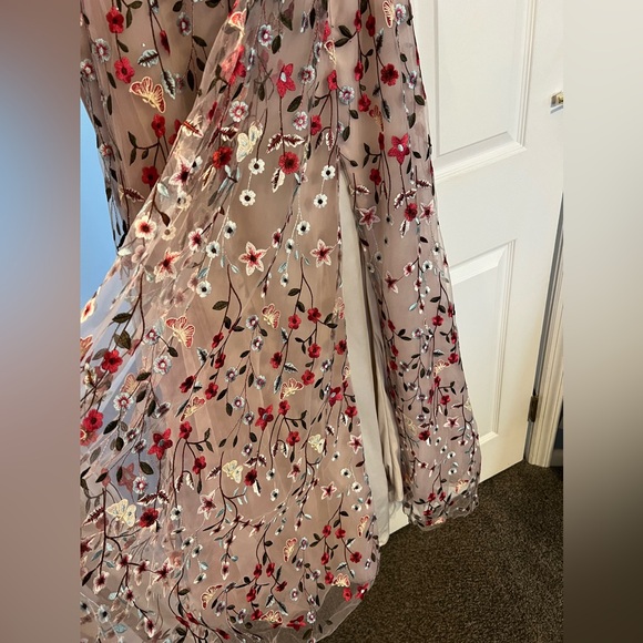 Mac Duggal Embellished Ruffled One Shoulder A Line Gown Rose Multi 8 - Picture 6 of 9